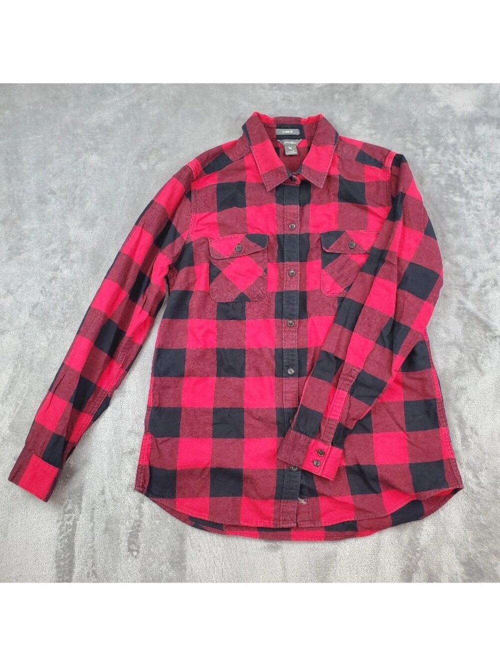 Eddie Bauer Womens Flannel Shirt Small Cotton Classic Red Black Western Cabin